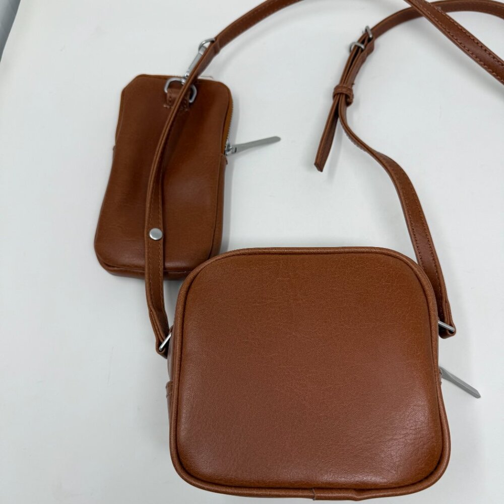 Matt & Nat Swae Vegan Leather Crossbody Purse w/ Phone Pouch Brown Mini Bag - Picture 2 of 6